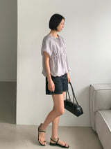 Grey smooth blouse in balloon shape