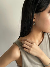 Silver double rings earrings with beads