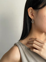 Silver double rings earrings with beads