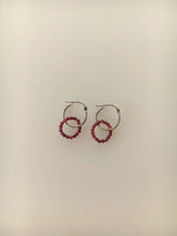 Silver double rings earrings with beads