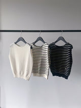 White stripes minimal cutting knit vest
