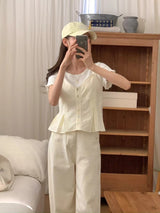 Light yellow buttons cami w/ lace v neck