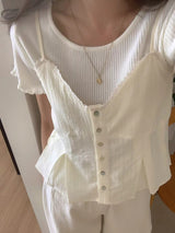 Light yellow buttons cami w/ lace v neck