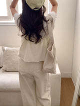 Light yellow buttons cami w/ lace v neck