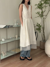 White lace v neck dress w/ chiffon layering