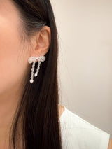 White transparent beaded ribbon earrings