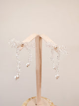 White transparent beaded ribbon earrings
