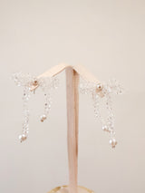 White transparent beaded ribbon earrings