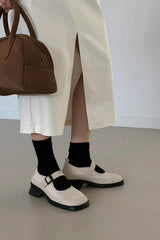 Light beige mary jane shoes in square head