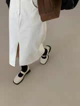 Light beige mary jane shoes in square head