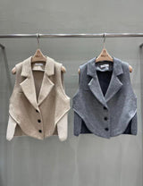 Grey wool vest in wool knit back