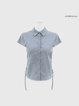 Blue checked shirt w/ string tie