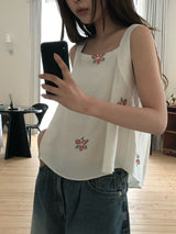 Navy square neck cami in cross embroidery