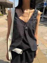 Charcoal lace vest with buttons
