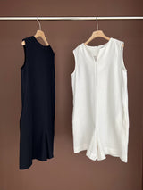 Navy v neck linen jumpsuit