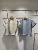 Grey stripe crochet tee top