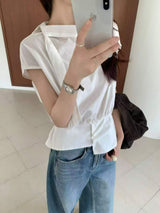 White detail blouse w/ scarf