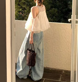 White cloud shape 2 ways mesh cami