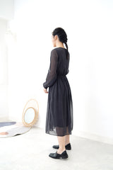 Black floral chiffon layering dress