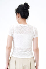 White pattern sheer top