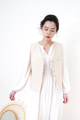 Cream satin dress in elastic waist