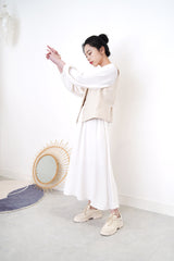 Cream satin dress in elastic waist