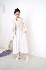 Cream satin dress in elastic waist