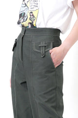 Dark green straight cut trousers w/ detail pockets