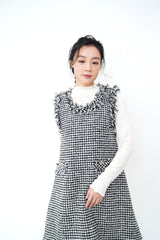B/W houndstooth pattern dress w/ fringe