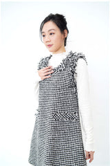 B/W houndstooth pattern dress w/ fringe
