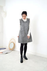 B/W houndstooth pattern dress w/ fringe