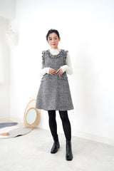 B/W houndstooth pattern dress w/ fringe