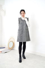 B/W houndstooth pattern dress w/ fringe