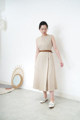 Beige elegant pleats dress