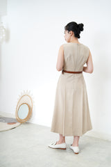 Beige elegant pleats dress