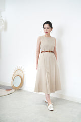 Beige elegant pleats dress