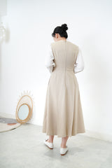 Beige elegant pleats dress