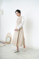 Beige elegant pleats dress