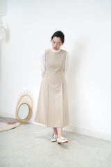 Beige elegant pleats dress
