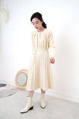 Ivory knit pleats one piece w/ waist string