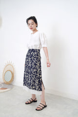 Navy floral print skirt in layering hem