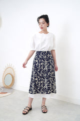 Navy floral print skirt in layering hem