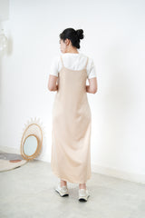 Nude smooth cami dress w/ pleats detail
