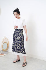 Navy floral print skirt in layering hem