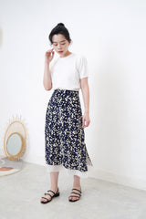 Navy floral print skirt in layering hem