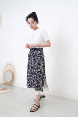Navy floral print skirt in layering hem