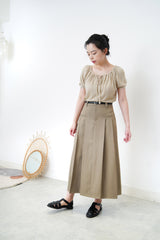 Oatmeal soft blouse in gather neck details