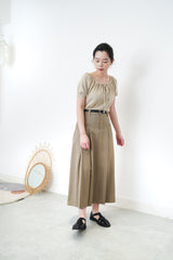 Oatmeal soft blouse in gather neck details