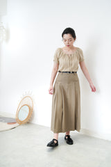 Oatmeal soft blouse in gather neck details