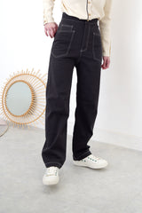 Charcoal grey high waist trouser w/ outlined stitch